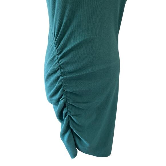 Melrose and Market Teal Bodycon Mini Dress Ribbed Knit Ruched | NWT Size Small - Picture 6 of 6